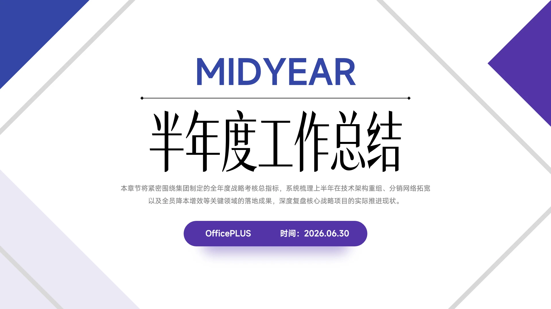 蓝紫几何简约半年度工作总结PPT模板