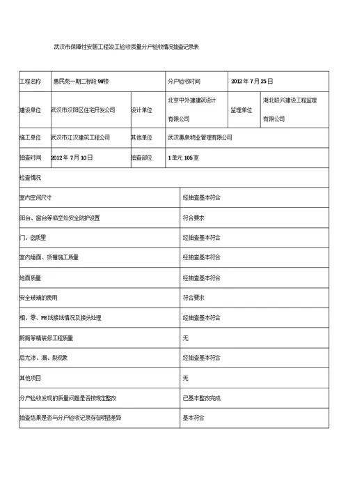 分户验收抽查记录表