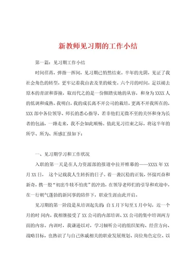 新教师见习期的工作小结