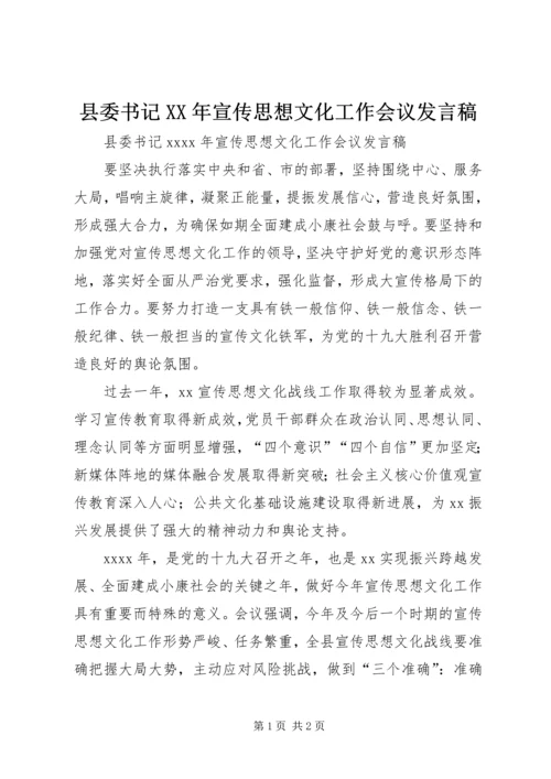 县委书记XX年宣传思想文化工作会议发言稿.docx