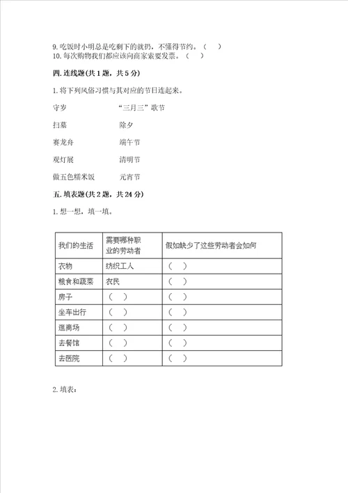 部编版小学四年级下册道德与法治期末测试卷附参考答案模拟题