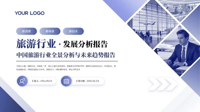 紫色商务旅游行业发展分析报告通用PPT模板