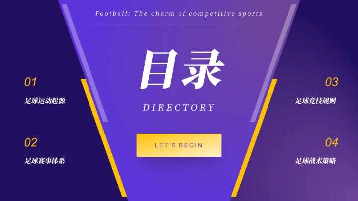 紫色商务风竞技体育足球运动介绍ppt模板