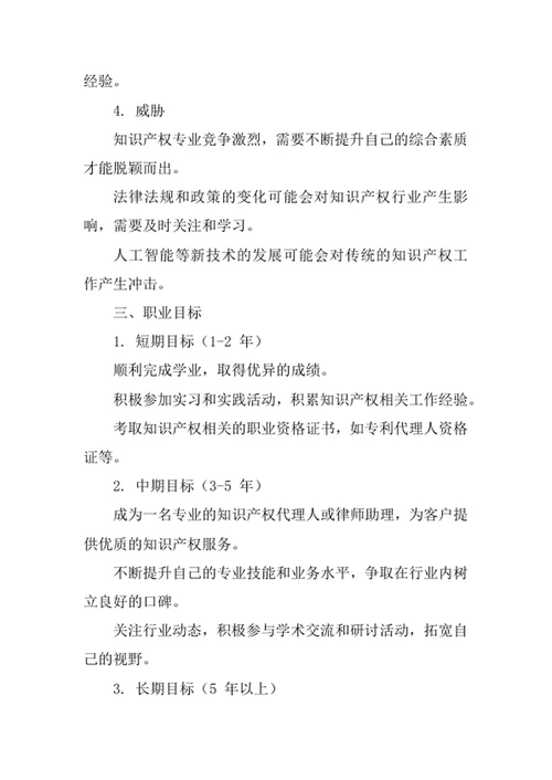 知识产权专业职业生涯规划书