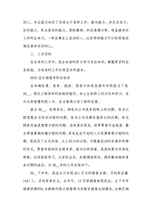 2022店长销售年底总结范文
