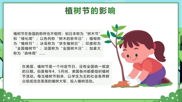绿色卡通312植树节主题班会课带内容PPT模板