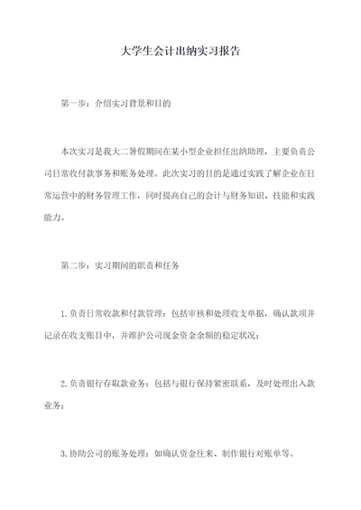 大学生会计出纳实习报告