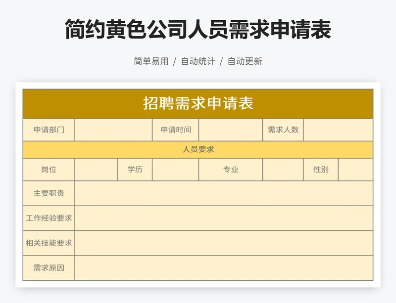 简约黄色公司人员需求申请表