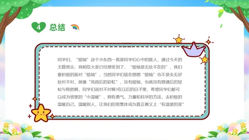 绿色清新卡通儿童中小学让成长不烦恼面对烦恼主题班会PPT