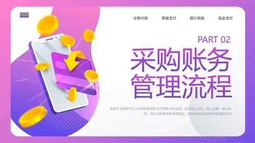 紫色插画电商行业会计处理流程PPT模板宣传PPT动态PPT财务知识培训