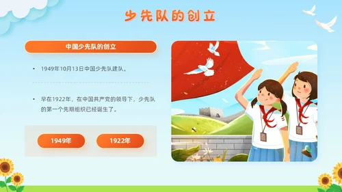 蓝色清新卡通校园学生光荣啊少先队员竞选主题班会PPT建队日