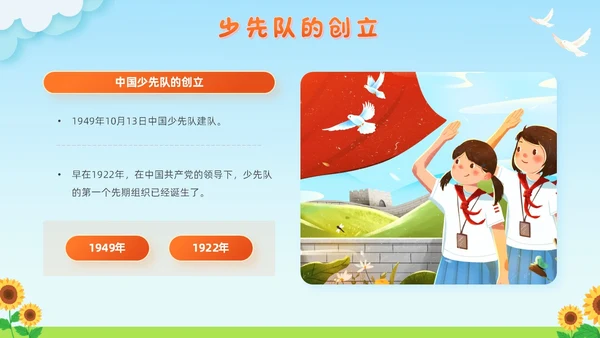 蓝色清新卡通校园学生光荣啊少先队员竞选主题班会PPT建队日