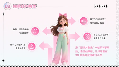 粉色潮流风艺术设计作品集PPT模板