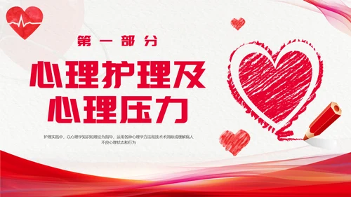 红色简约心理护理压力及应对总结PPT手绘爱心形状边框护士心理医生