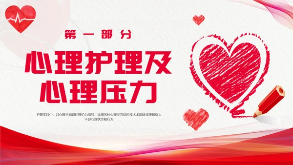 红色简约心理护理压力及应对总结PPT手绘爱心形状边框护士心理医生