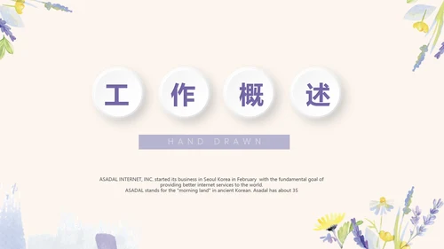 紫色淡雅小清新微立体述职报告通用PPT动态模板封面含PS