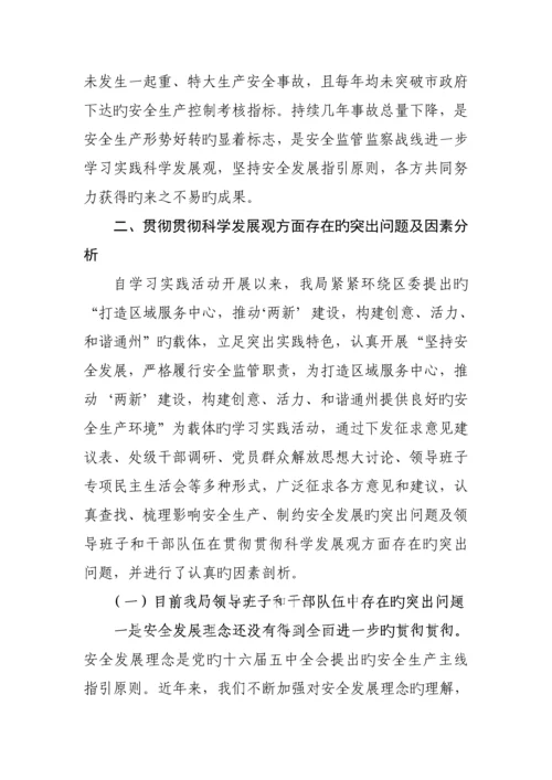 安监局领导班子分析检查分析报告概述.docx