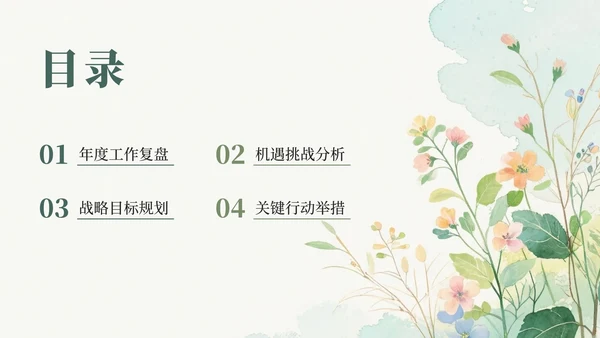绿色水彩小清新花团锦簇汇报PPT模板