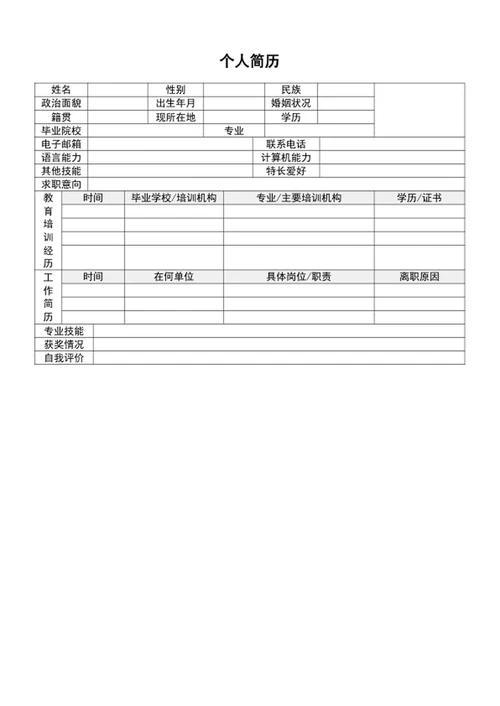 A4通用个人简历模板表格模板介绍word