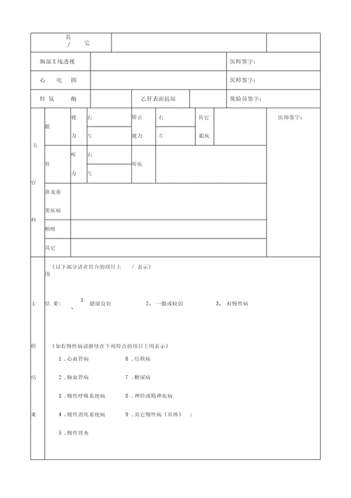 执业医师体检表