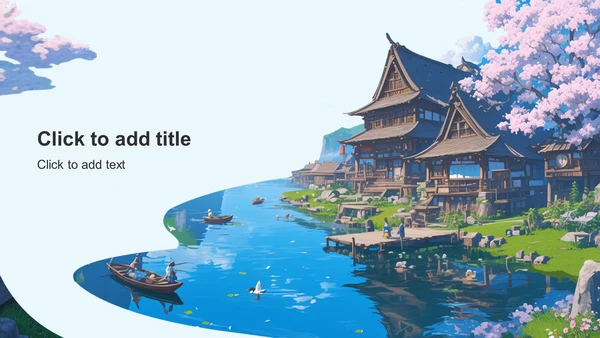 蓝色插画风桃花源记语文教学课件PPT主题