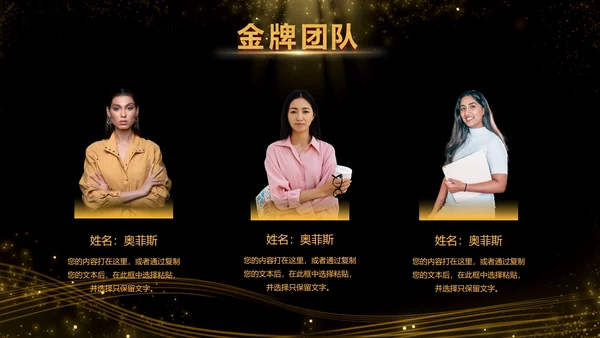 黑金酷炫金牌团队成员介绍PPT模板