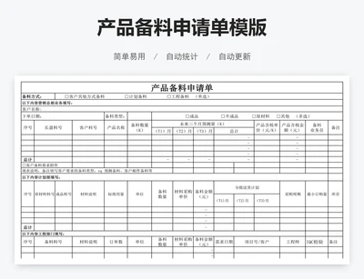 产品备料申请单模版