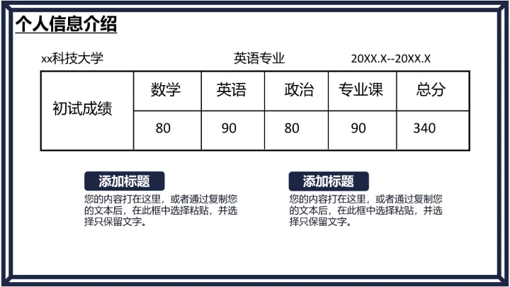 研究生复试面试个人简历介绍通用PPT模版
