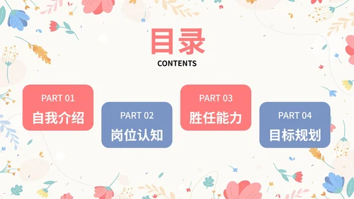 卡通小清新花卉插画个人求职简历PPT模板
