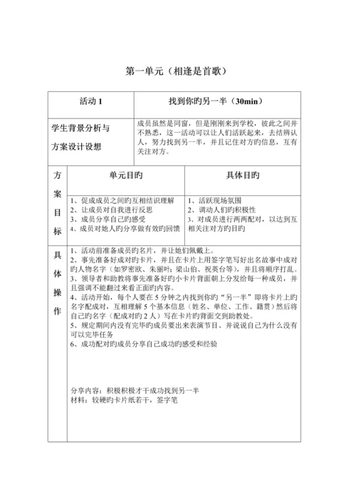 大学新生班级团体凝聚力建设团辅专题方案设计.docx