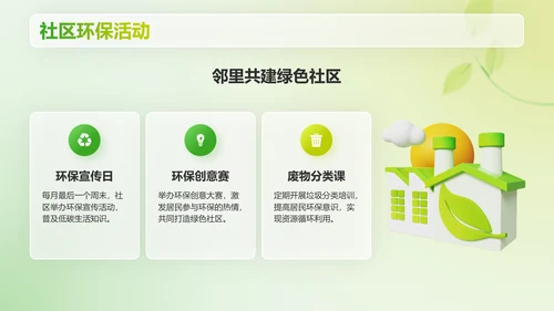 绿色3D风低碳环保倡议PPT模板