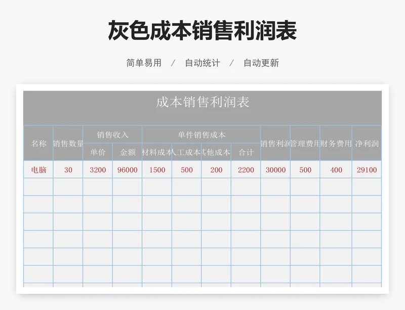灰色成本销售利润表