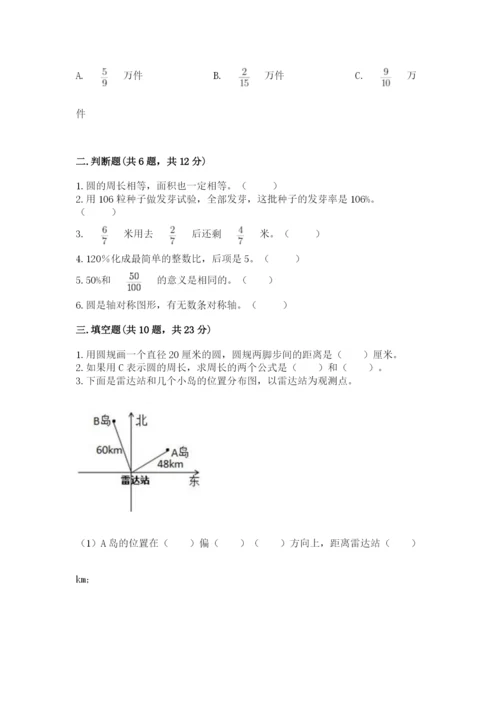 2022人教版六年级上册数学期末测试卷含完整答案【各地真题】.docx