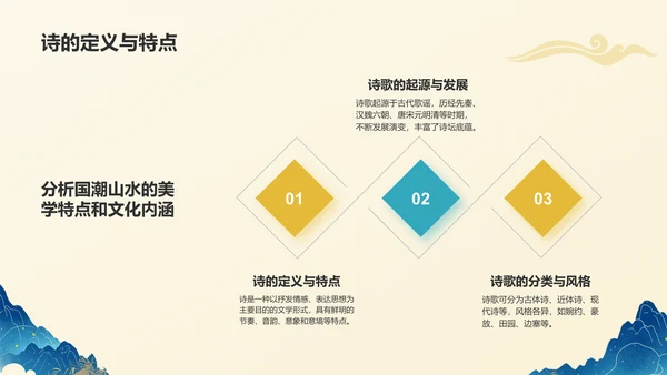 黄色国潮风国潮山水中国风语文教学课件PPT模板