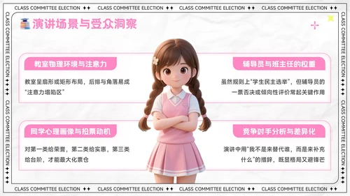 粉色卡通风大学生班委竞选演讲PPT模板