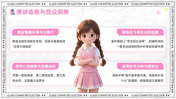 粉色卡通风大学生班委竞选演讲PPT模板