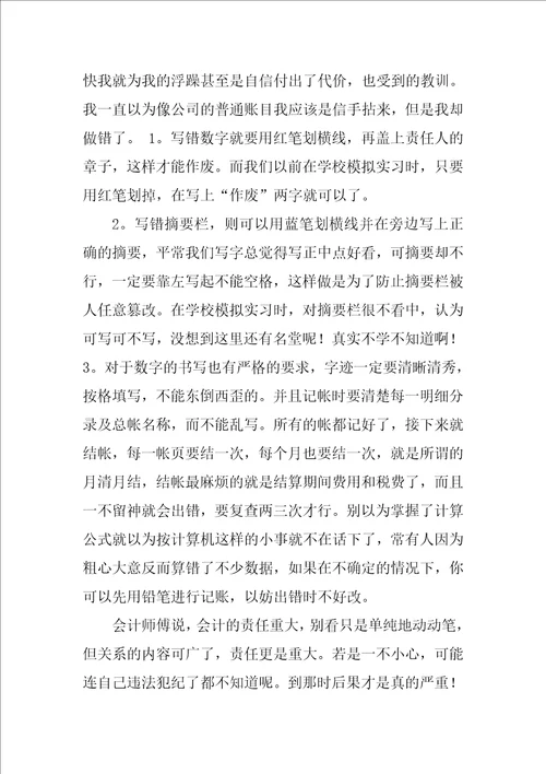 XX年会计出纳实习总结