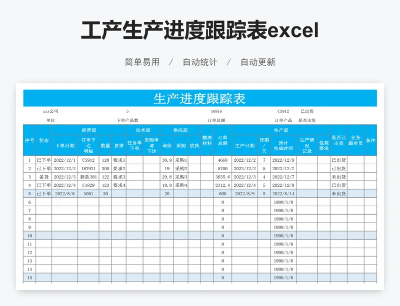 工产生产进度跟踪表excel表格模板
