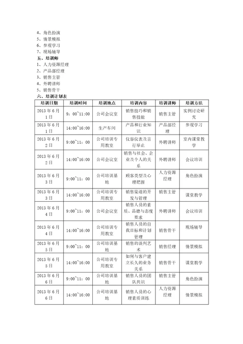 销售员培训计划书