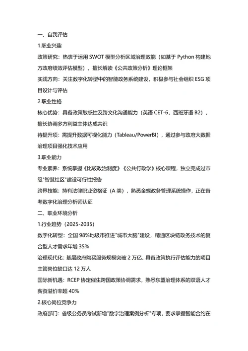 大学生职业生涯规划书(政治学与行政学专业)