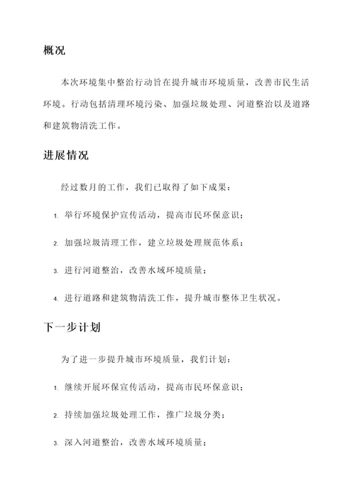 环境集中整治行动情况汇报