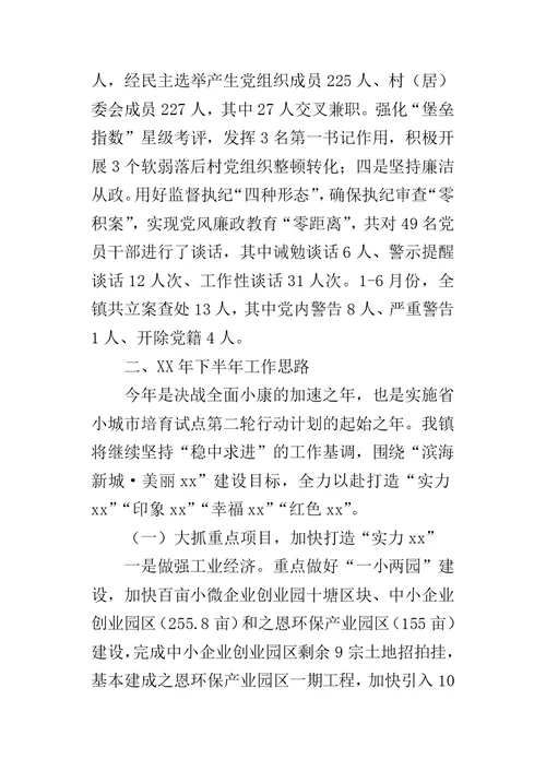 乡镇某年上半年工作总结及下半年工作思路