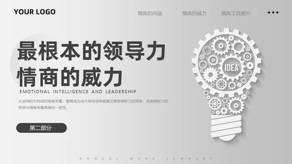 简约微粒体灰色情商与领导力培训情商管理工作总结汇报PPT