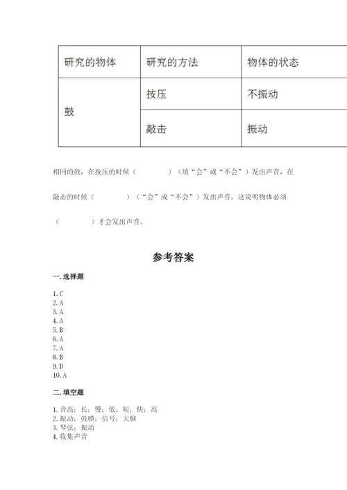 教科版 科学四年级上册第一单元声音测试卷附答案【考试直接用】.docx