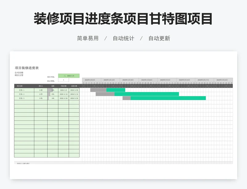 装修项目进度条项目甘特图项目计划表excel