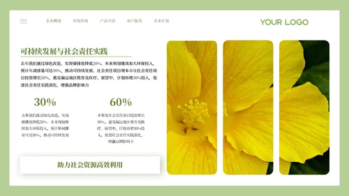 绿色小清新风年度核心成果汇报PPT模板