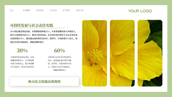 绿色小清新风年度核心成果汇报PPT模板
