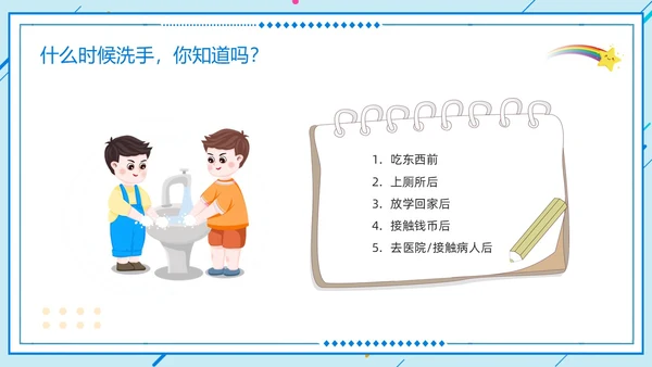 橙蓝卡通儿童手部卫生PPT模板宣传PPT动态PPT手卫生