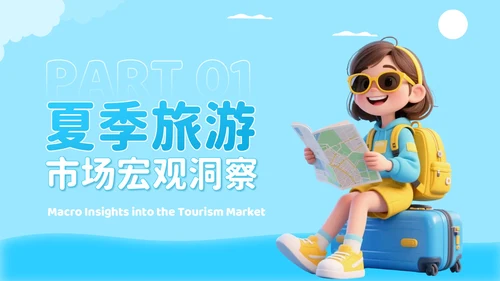 蓝色3D插画风旅游行业夏季经济消费报告PPT模板