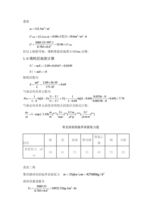 化工原理课程设计-填料吸收塔工艺设计.docx